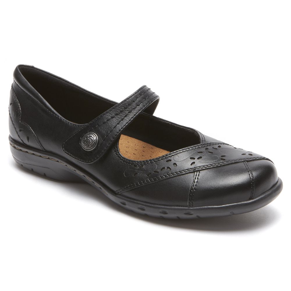 Rockport Women's Cobb Hill Petra Mary Jane Flats - Black - USA (1745LHQKE)